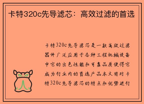 卡特320c先导滤芯：高效过滤的首选